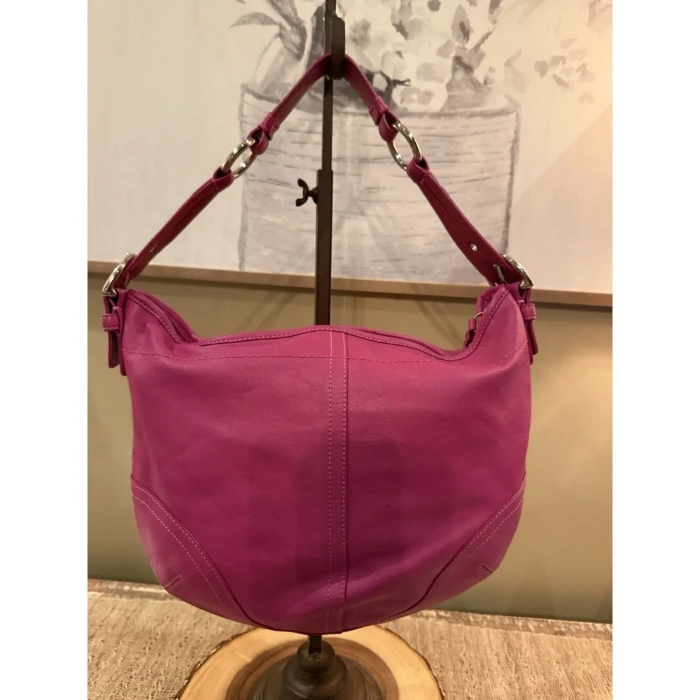 Coach Hobo Top Zip Raspberry Leather Hobo‎ Shoulder Bag  #3651  Rare Authentic